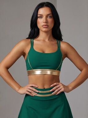 AQUA X VENUS WILLIAMS Tennis Pro Bra Skort Set Pickleball Baddie Metallic Gold⭐️